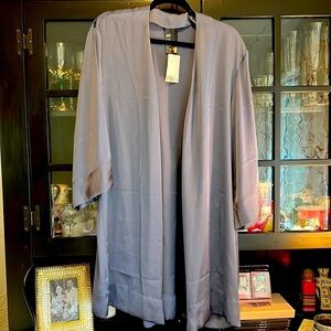 NWT H&M Satin Robe — Gray/Blue XS-S Loungewear Sleep Kimono Wrap